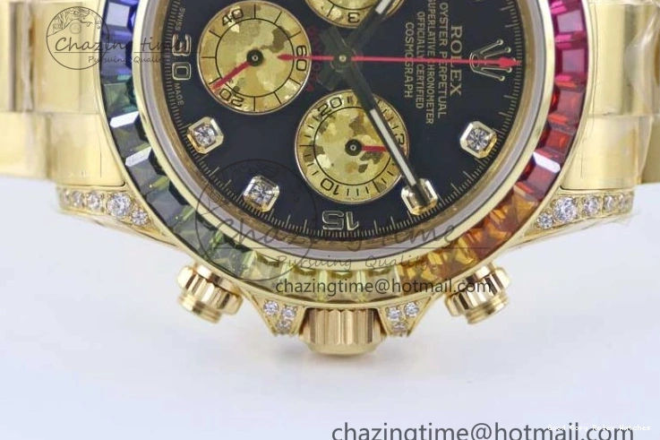 AAA Replica Watches 116595RBOW Black on A Diamonds 2406 Best YG 904L YG Dial Edition Bracelet Effortless TWF 1:1 Steel Daytona YG 0109